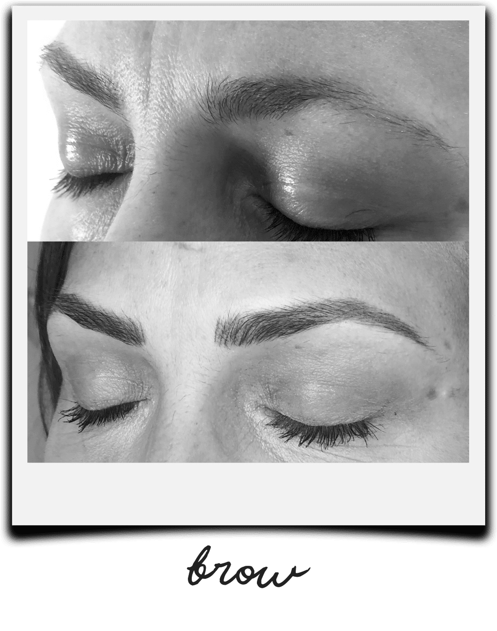Brows before and after, polaroid