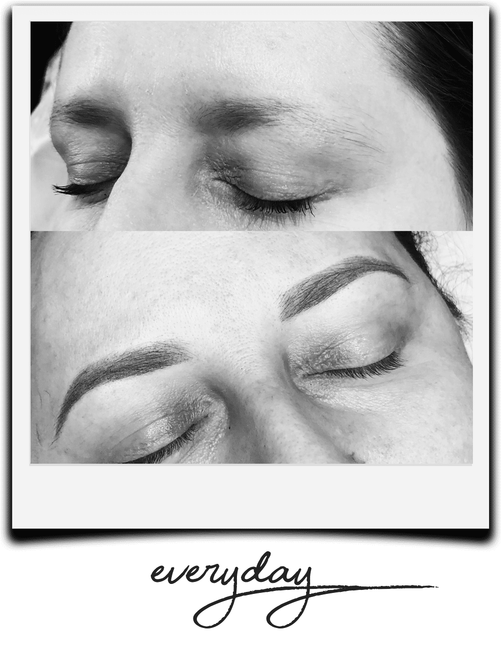 Brows before and after, polaroid
