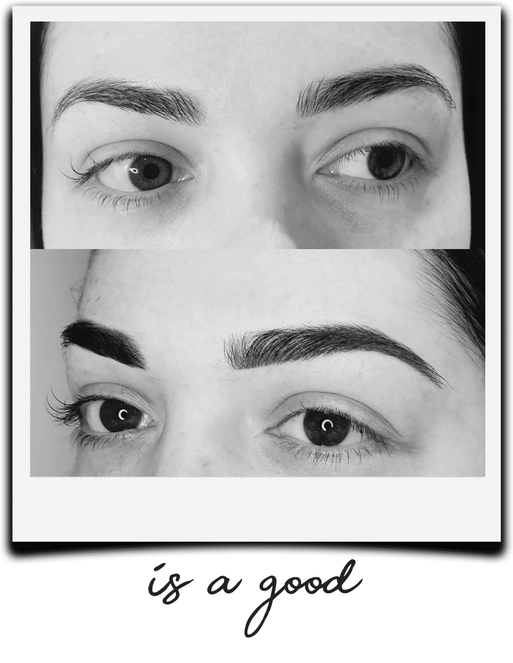 Brows before and after, polaroid