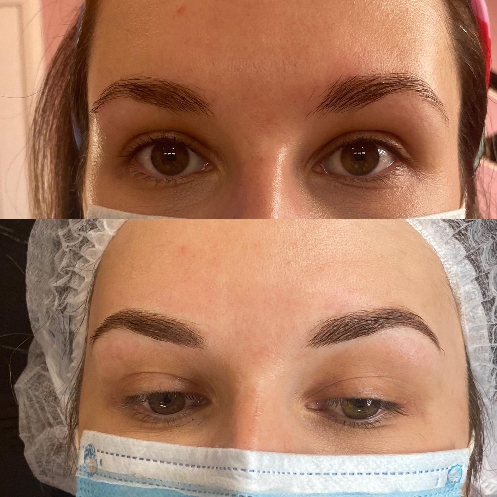 Ombre powder brows, before and after