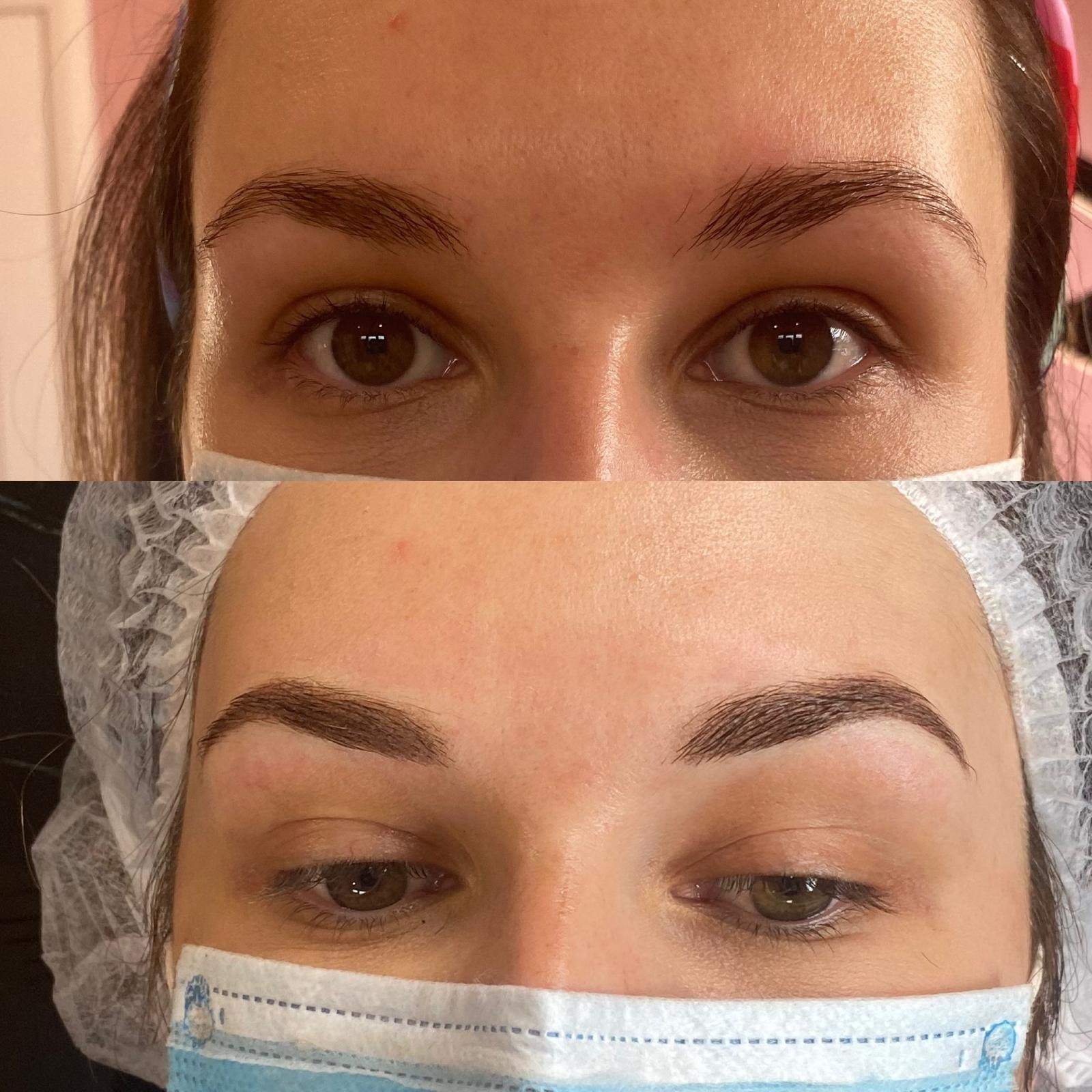 Ombre powder brows, before and after